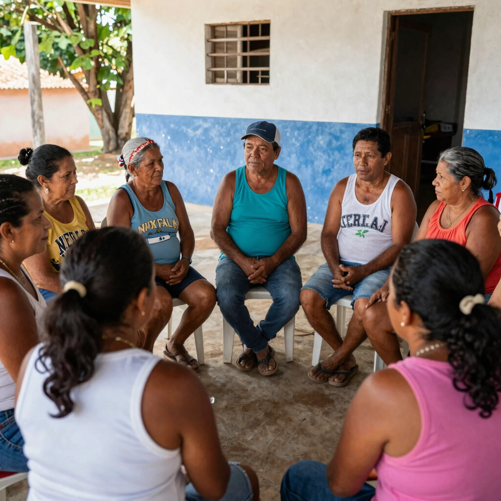 Pessoas em conversa em ambiente comunitário